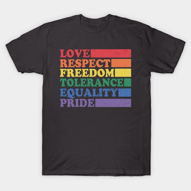 Love, Respect, Freedom, Tolerance, equality, Pride T-Shirt by ExprEssie